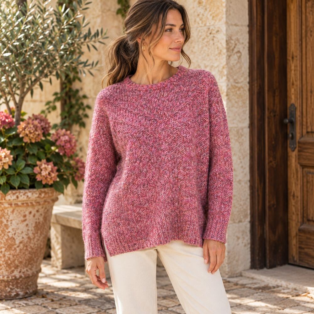 J Jill Sweater Womens L Pink Wool Blend Heathered Knit Pullover Cottage Cozy